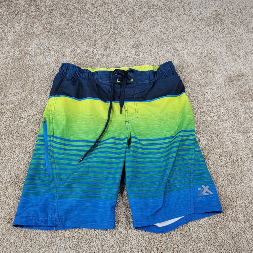 ZeroXposur Swim Trunks Board Shorts Quick‎ Dry Striped Blue Green S